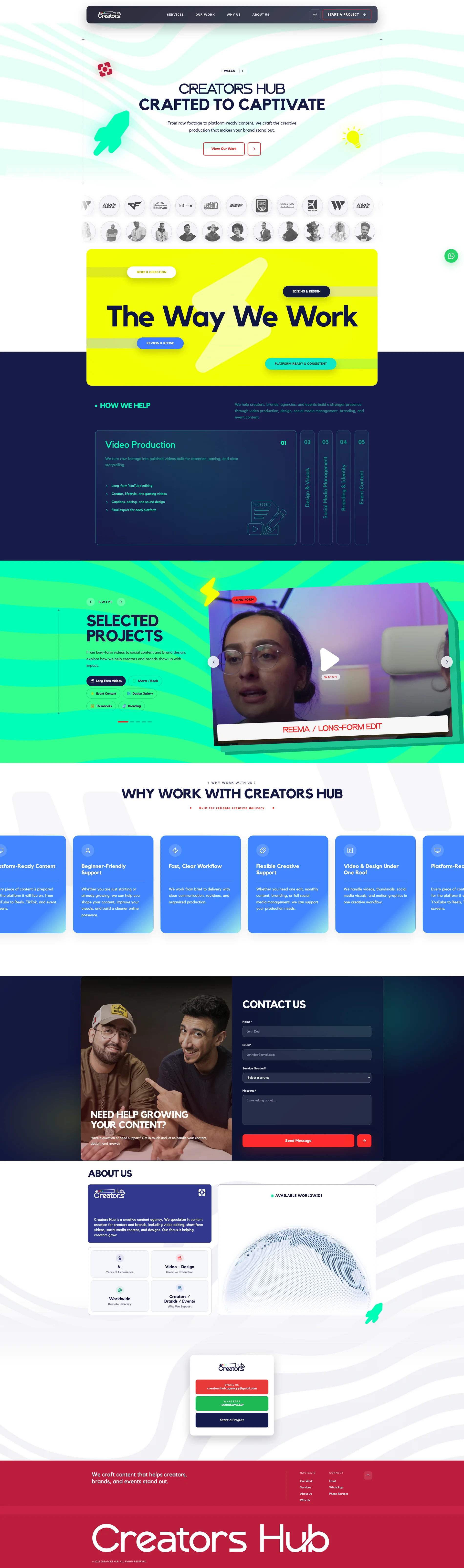 The same full Creators Hub page in light, section for section, top to bottom.